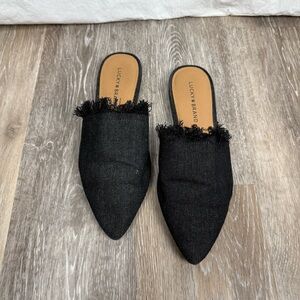 Lucky Brand Women's Black Frayed Denim Mules 8